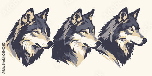 Stylized silhouette icons of a wolf face on a white background, depicted in vector format
