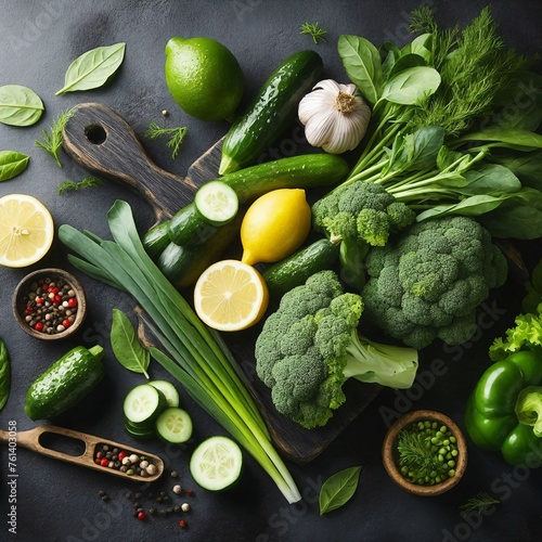  Assortment of Fresh Green Vegetables (Black Backdrop)