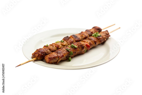 Grilled kebab on white plate. isolated on transparent background.