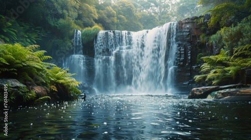Majestic Waterfall Surrounded by Body of Water