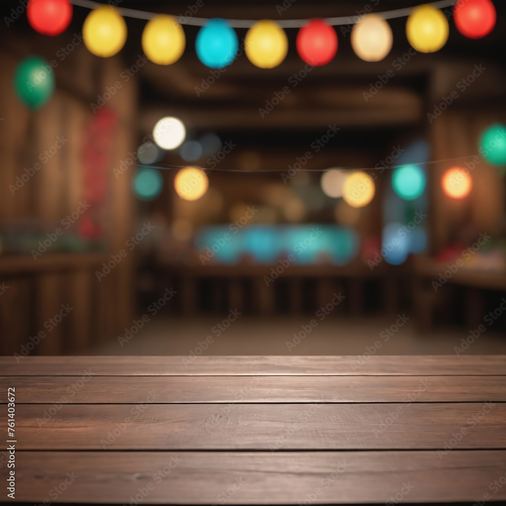 Wooden Table And Blurred Cinco De Mayo Background