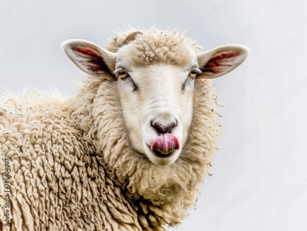 Sheep portrait showing white solid background Sheep portrait showing white solid background