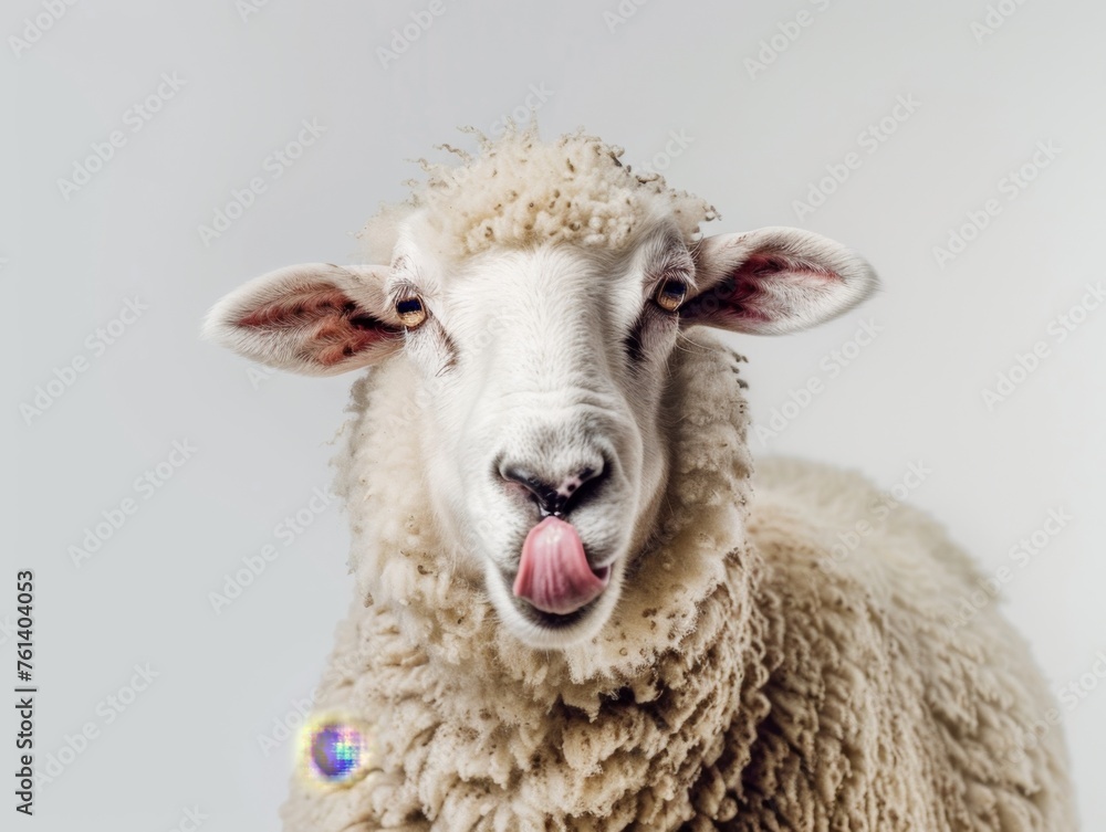 Sheep portrait showing white solid background