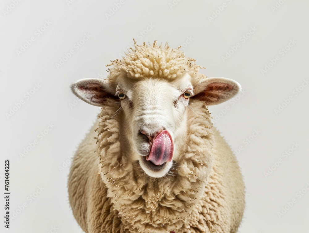 Obraz premium Sheep portrait showing white solid background