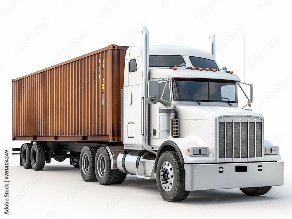 American white cargo truck with brown container on white background