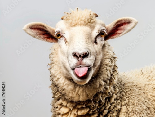 Sheep portrait showing white solid background