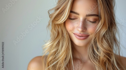 Portrait of a beautiful blonde woman with long hair