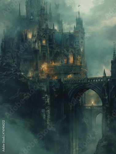 gothic cathedral with watch mechanismin the early, vintage background, products, enginer, generative, ai, steampunk, background,