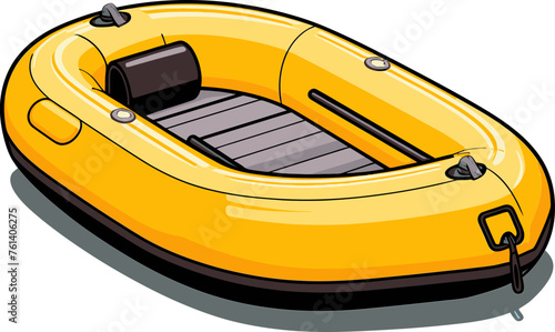 Realistic Rubber Boat Vector Illustration in Perspective View