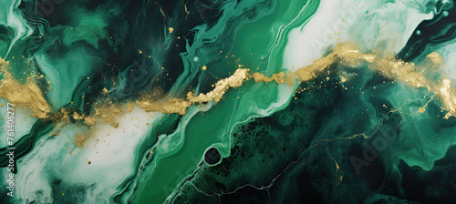Abstract green marble texture with gold splashes, emerald luxury background