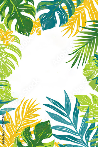 hand drawn tropical leaves with copy space  frame for summer. the spirit of the summer season. summer-themed materials.