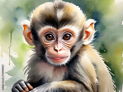 baby monkey, watercolor  © zuleyka123