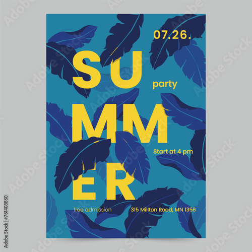 Summer Party Leaves Flyer Template. A clean, modern, and high-quality design of Flyer vector design. Editable and customize template flyer (ID: 761408860)