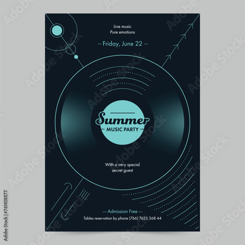 Summer Music Party Vinyl Flyer Template. A clean, modern, and high-quality design of Flyer vector design. Editable and customize template flyer (ID: 761408877)
