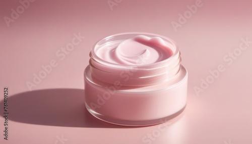 Soft pink cream in a jar in pink pastel background