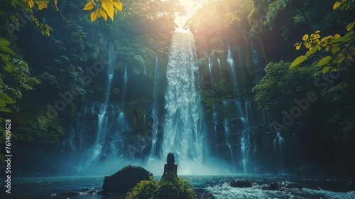 Majestic Waterfall Surrounded by Body of Water