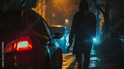 Nighttime Urban Car Theft Scene