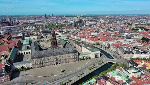 Copenhagen: Aerial view of capital city of Denmark, Christiansborg Palace - landscape panorama of Europe from above
