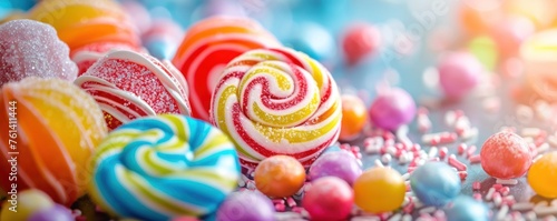 Colorful sweet candy food wide background photo