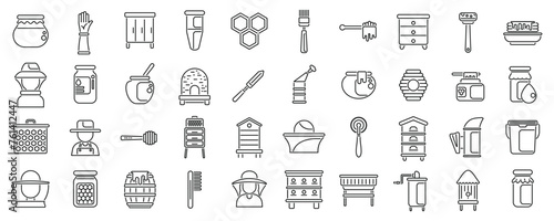Apiarist icons set outline vector. Honey beekeeper. Food bee flower propolis