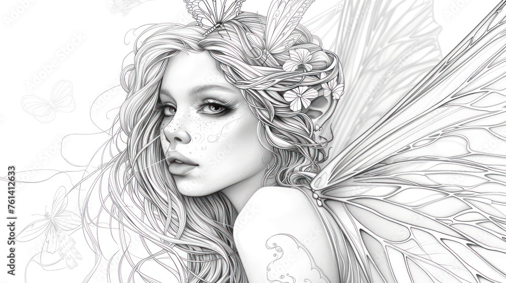Fairy Coloring Page with Lots of Details Fairy Coloring Page with Lots of Details