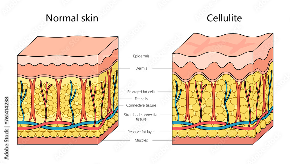 Human cellulite skin structure diagram hand drawn schematic raster illustration. Medical science educational illustration - obrazy, fototapety, plakaty 