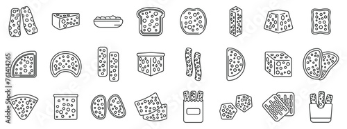 Bread croutons icons set outline vector. Small food cooking. Nutrition toast