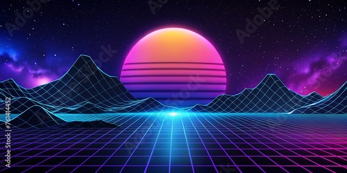 Retro style 80s or 90s retro style background with planet
