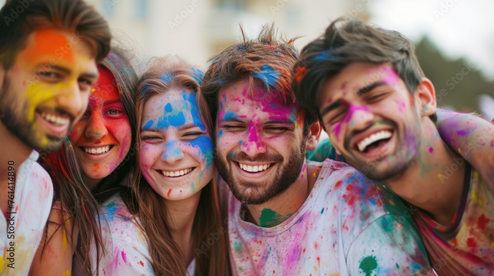 Colorful Friends - Four people having a fun time at the park. Fictional character created by Generated AI. 