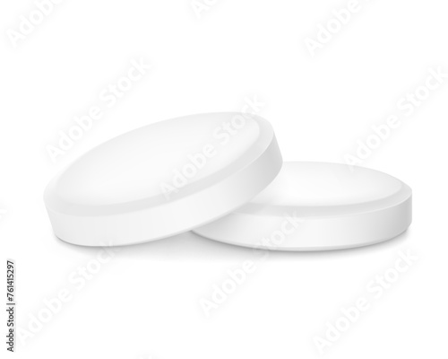 Realistic flat faced plain tablet mockup. Vector illustration isolated on white background. Can be used for medical and cosmetic. Ready for your design. EPS10.