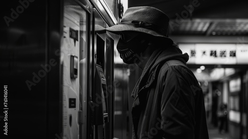 Mysterious Man at ATM in Noir Style