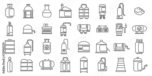 Biogas icons set outline vector. Ethanol energy. Biofuel plant farm waste