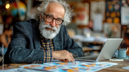 Man With Beard and Glasses Using Laptop at Table