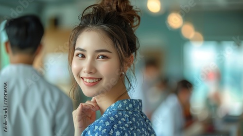 Woman With Ponytail Standing Next to Man
