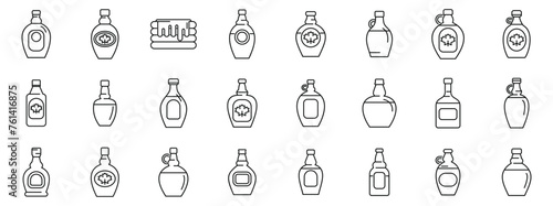Maple syrup icons set outline vector. Kitchen stack. Sweet cookery plate