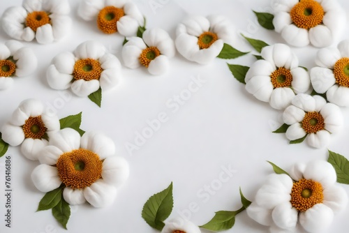 Cotton flower on white cotton fabric cloth background