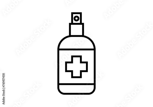 Icono negro de recipiente con desinfectante en spray. photo