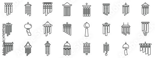 Tablou pe pânză Wind chime icons set outline vector