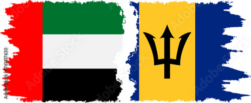 Barbados and United Arab Emirates grunge flags connection vector