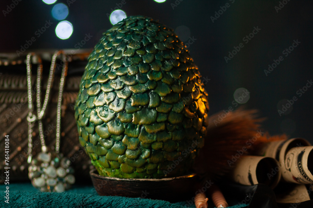 Fototapeta premium Green Dragon Egg Among Treasures