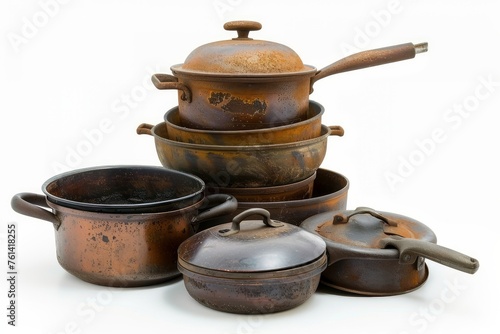Pots and pans photo on white isolated background