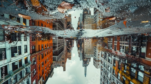 Reflections of the City in a Puddle photo
