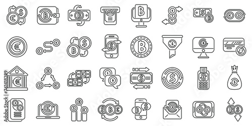 Currency conversion icons set outline vector. Exchange payment. Convert transfer