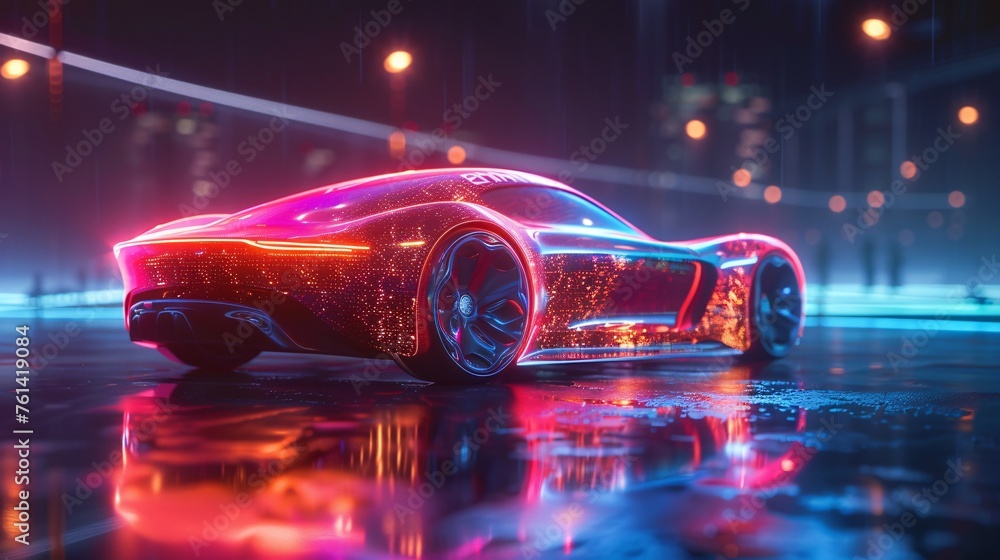 a futuristic car holographic design used for business presentations, text copy space