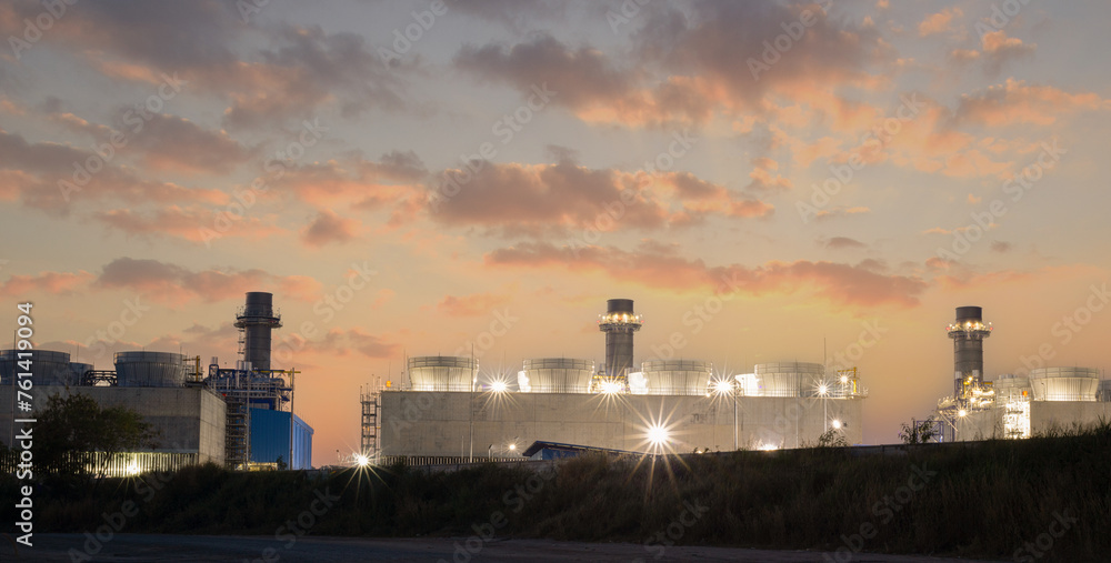 Fototapeta premium Gas turbine electrical power plant with in Twilight power for factory energy concept.