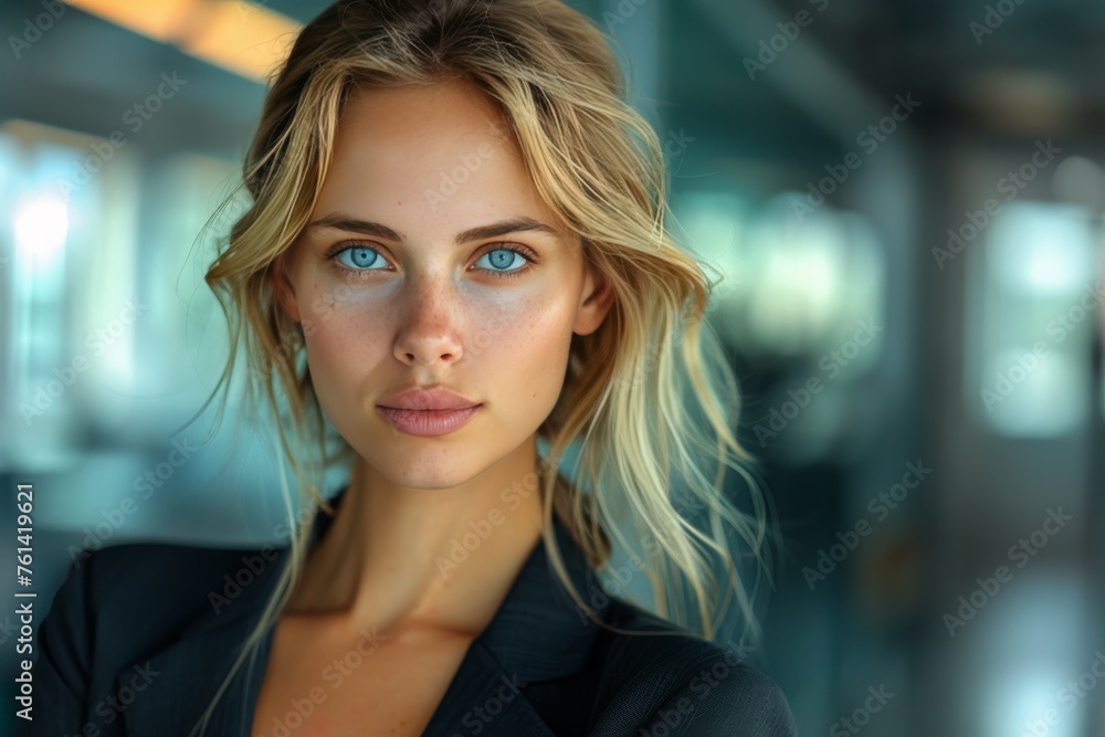 Beautiful Blond Woman With Blue Eyes Posing for Picture