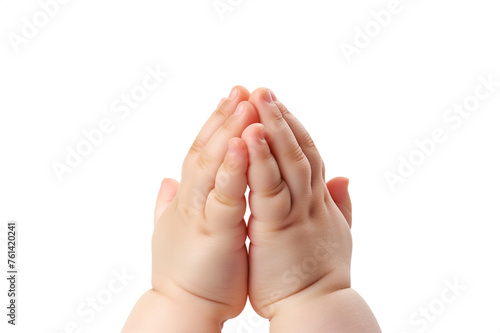 Cute baby toddler Praying hands. Transparent background PNG. Clasped hands in prayer. Religious concepts such as thanking god, salvation, holy spirit, deliverance, faith and deliverance from evil photo