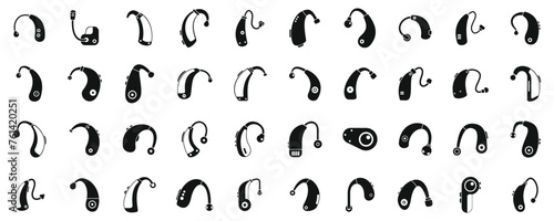 Hearing aid icons set simple vector. Volume loud ear. Health medical device