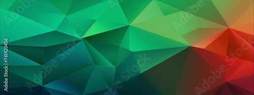 Abstract geometric rumpled triangular shapes background in green blue and red colors photo