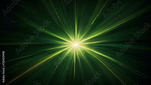 Asymmetric green light burst abstract beautiful rays of lights on dark green background 